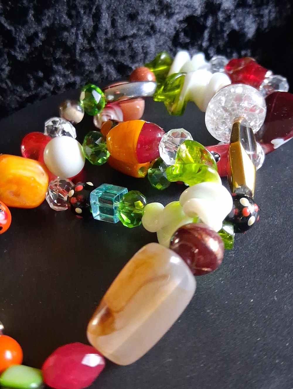 Handmade Multicolor Beaded Bracelet - Vibrant Mixed Glass Beads - Picture 2 of 8